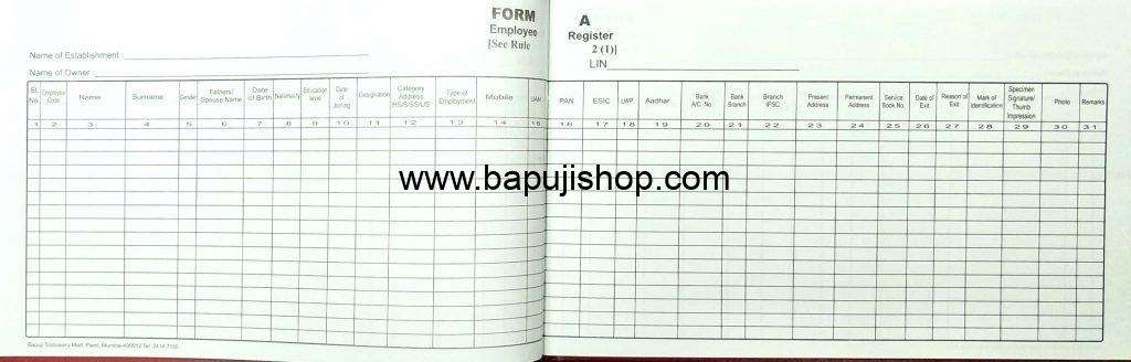 Form A Employee Register (NEW) under Labour Law