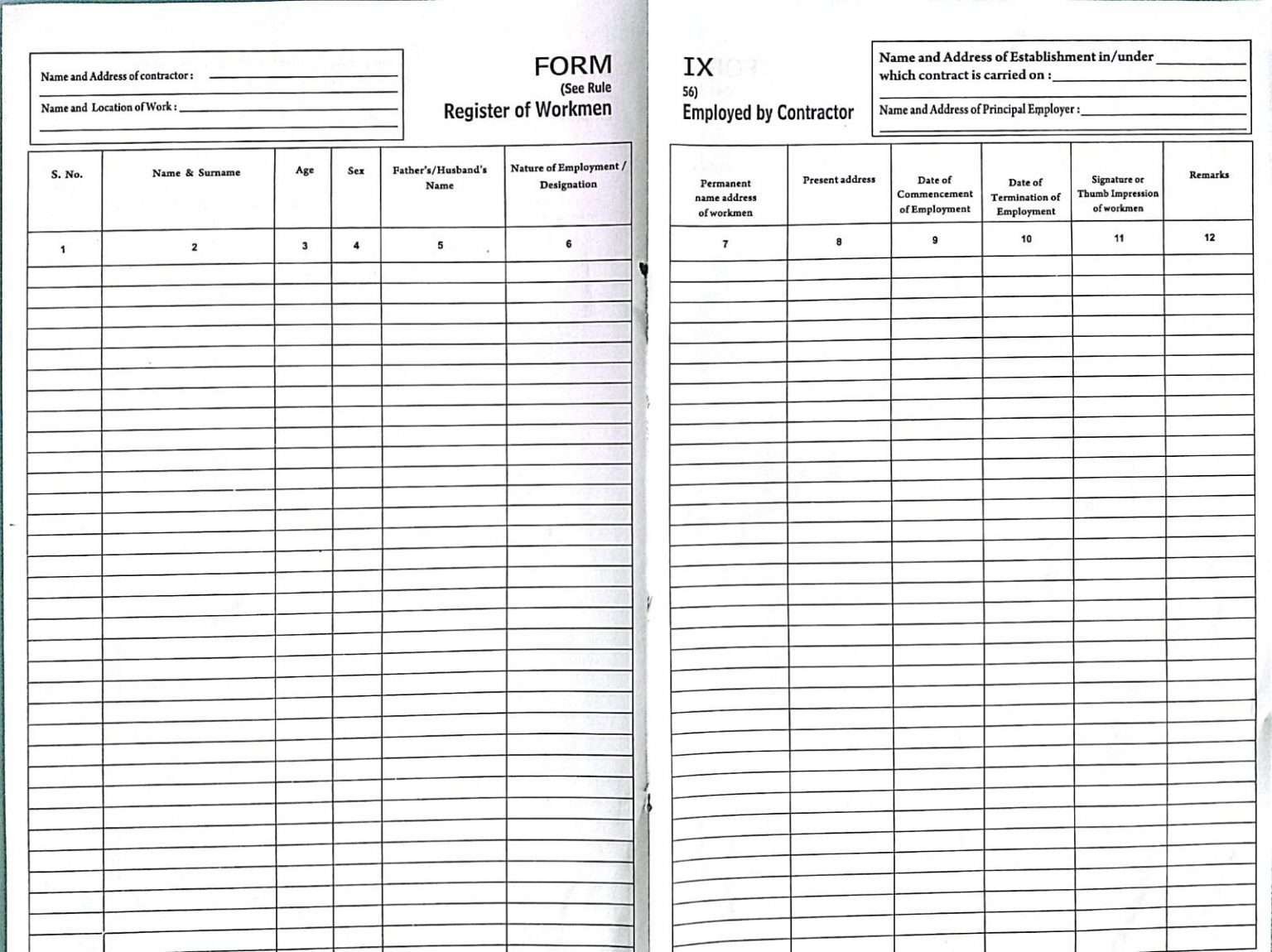 Register Workmen Employed Contractor From Bapuji reputed Since 1948 