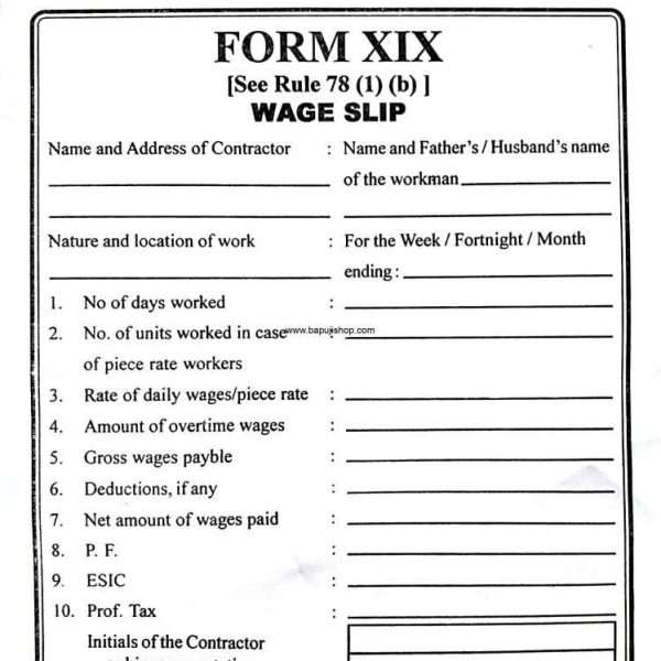 wage slip in form xix format