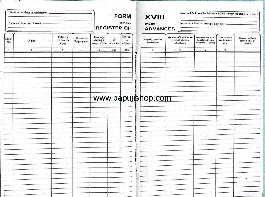 Format of Register of advances
