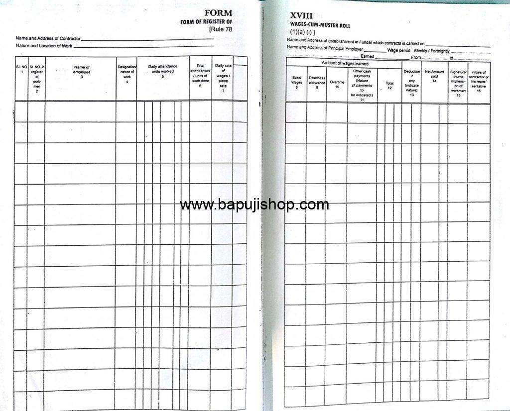 form xviii register of wages