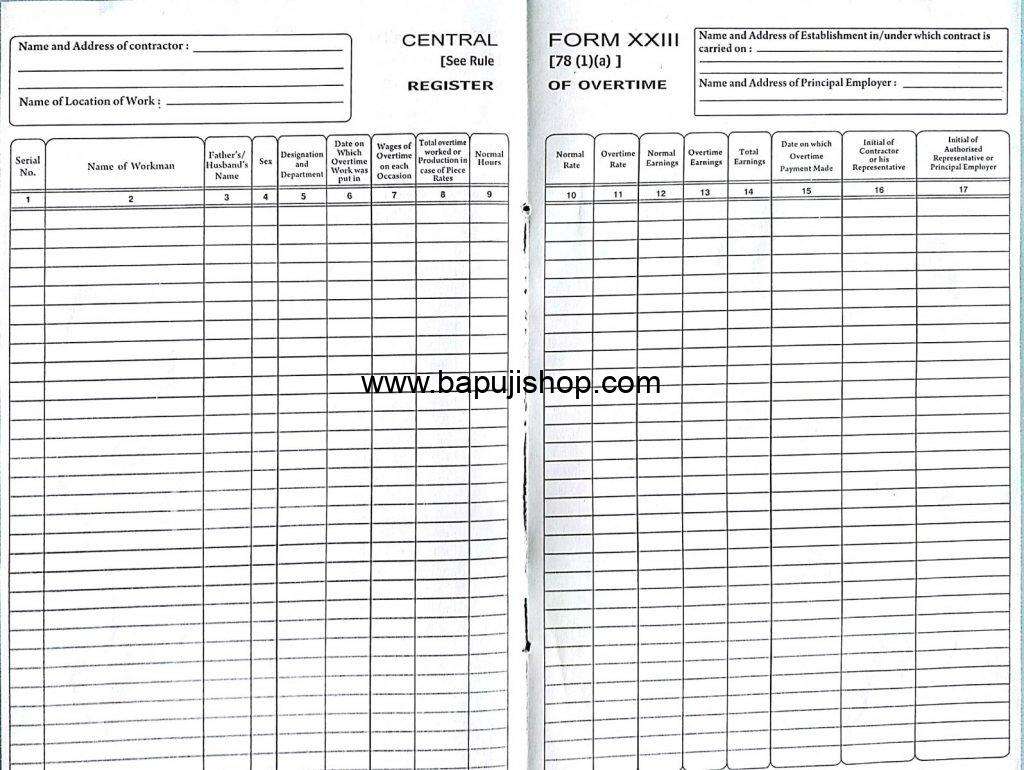 form xxiii register of overtime