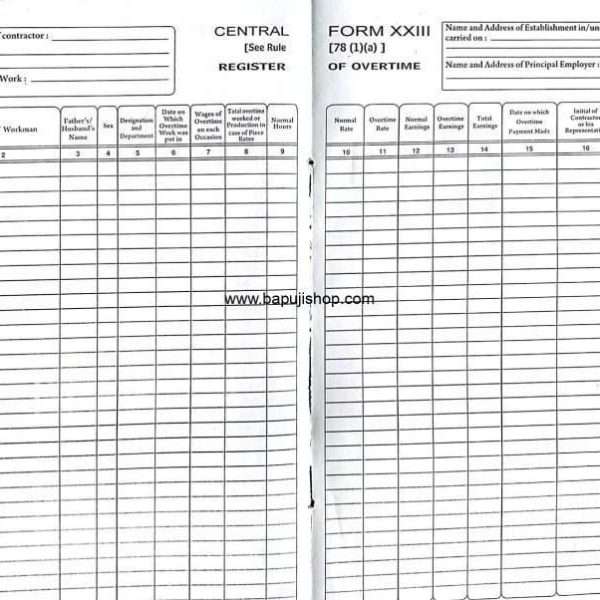 form xxiii register of overtime
