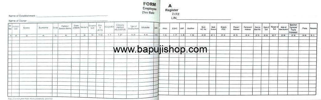 Form A Employee Register