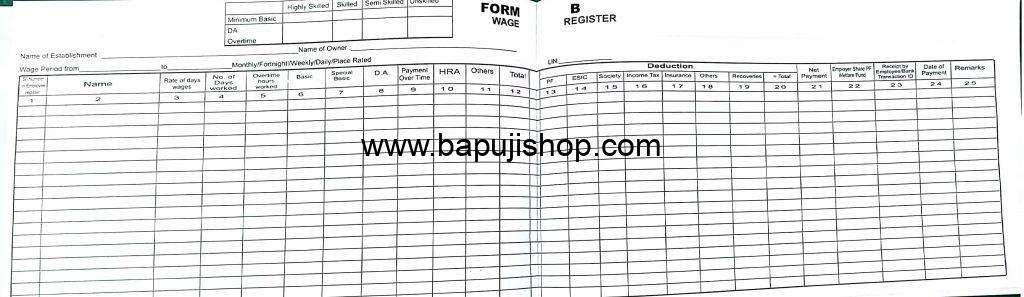 Form B Wages Register
