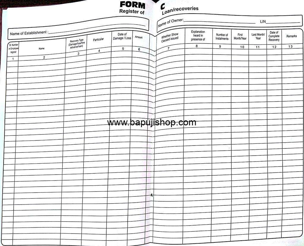 Form c register of loan/ recoveries
