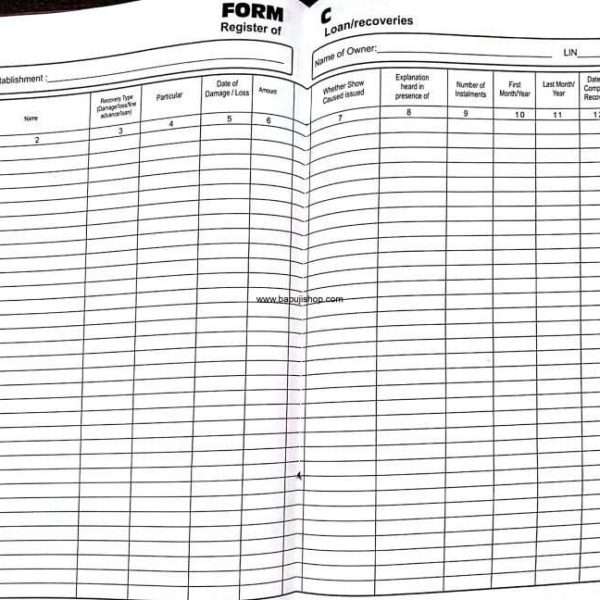 Form c register of loan/ recoveries