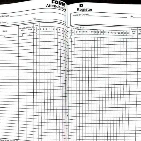 Form D Attendance Register format