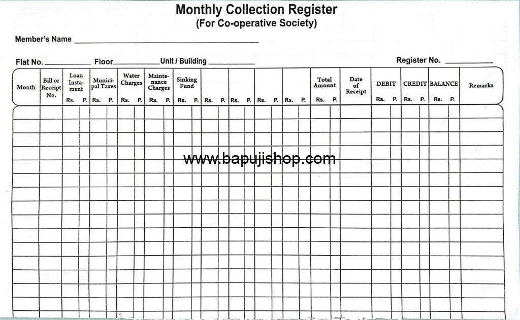 Monthly collection register