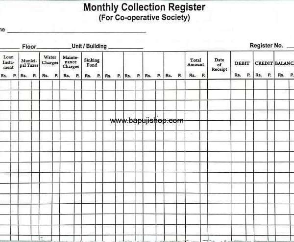 Monthly collection register