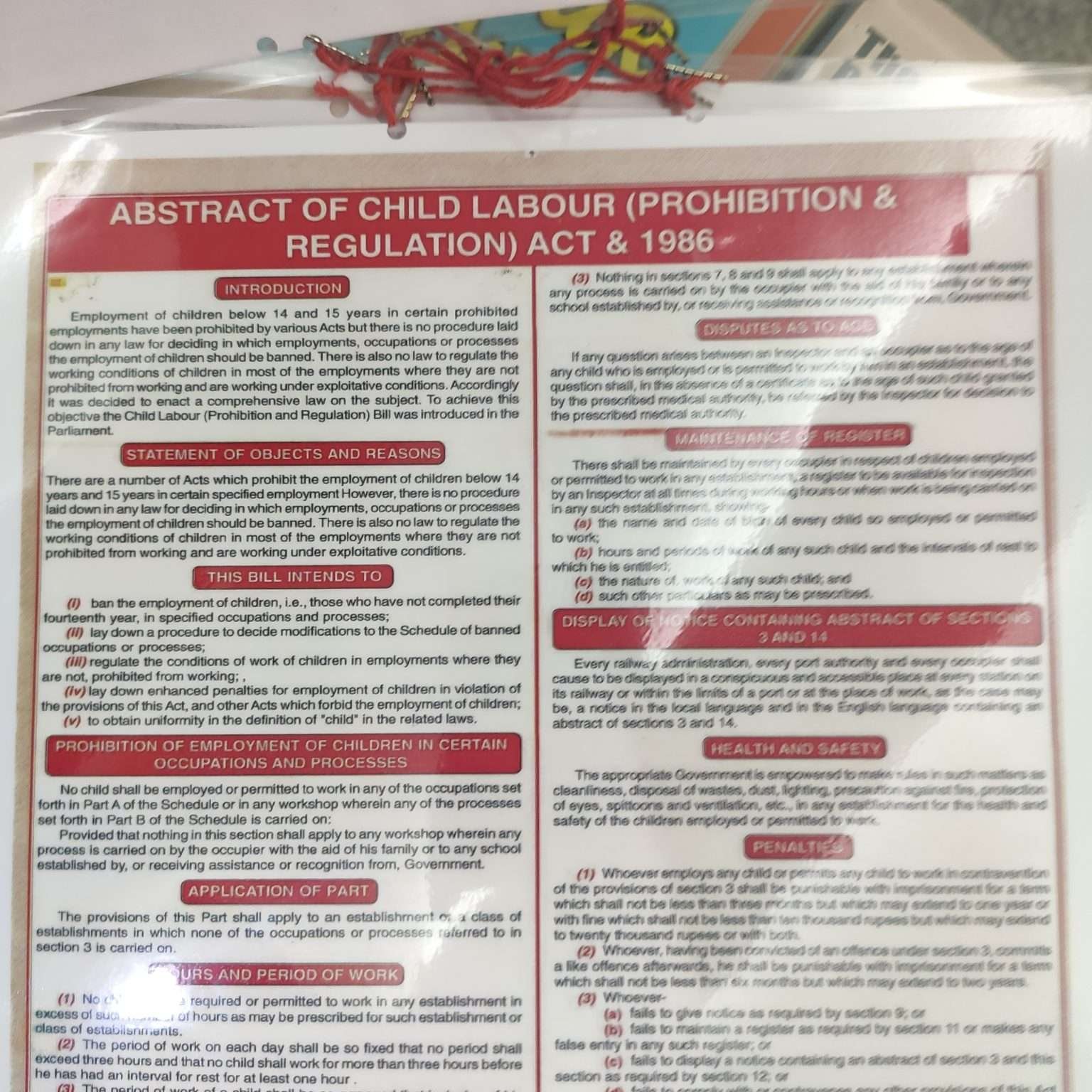 Abstract of child labour act - from Bapuji Stationery (since 1948)