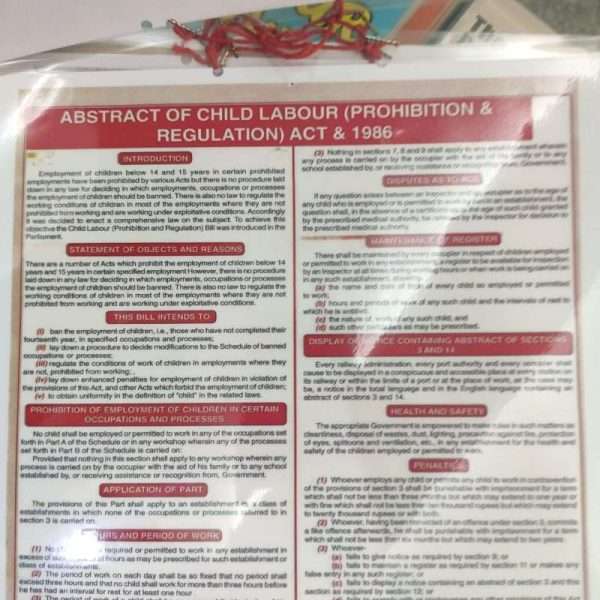Abstract of child labour act to be displayed