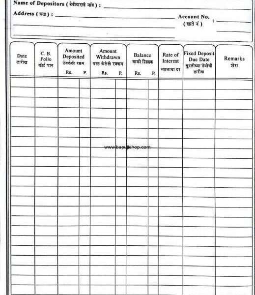 Current and fixed deposit register