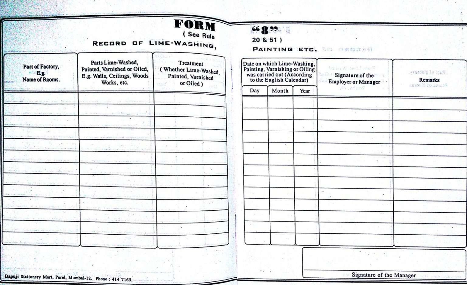 Buy whitewash register as per factory act from Bapuji (since 1948)