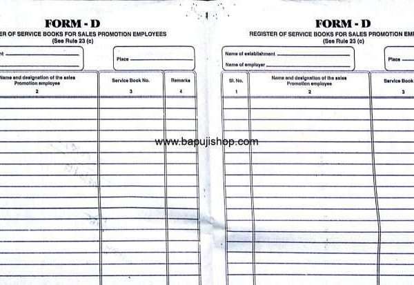 Form D Register of Service books for Sales Promotion Employees Rule 23(c)