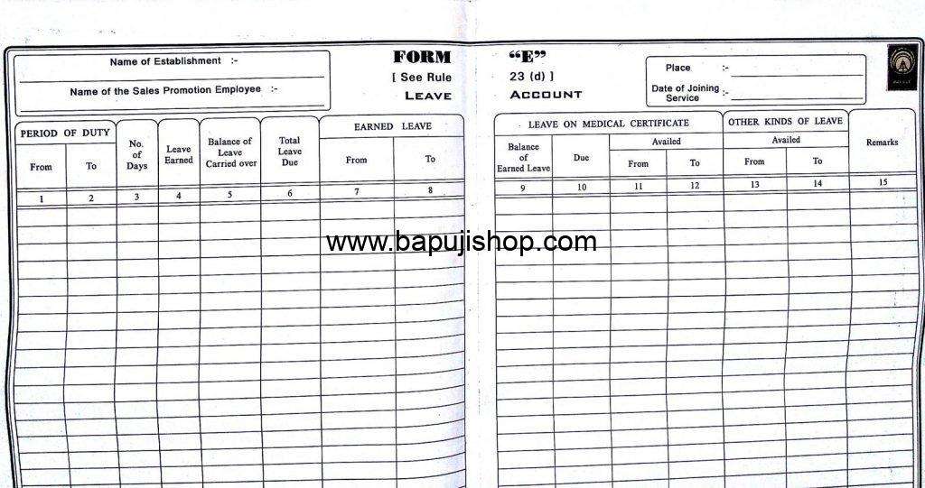 Sales Promotion Form E Register
