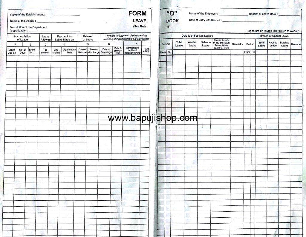 Leave Book Form O