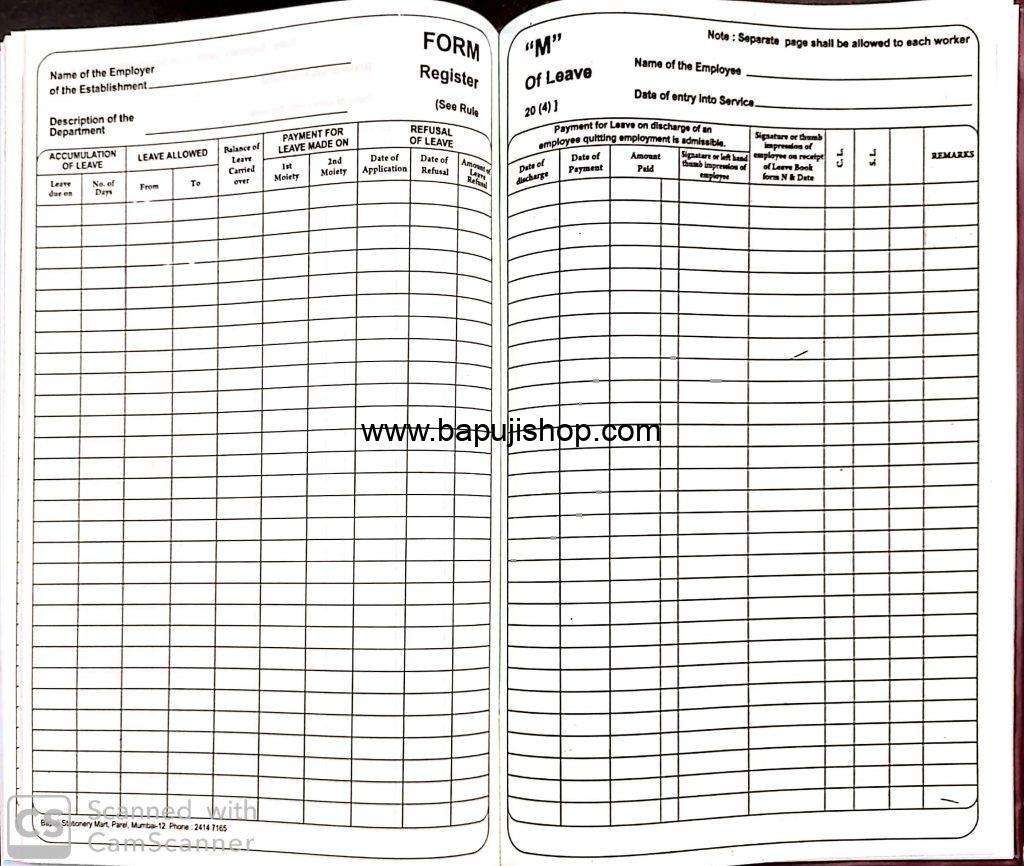Form M Leave register