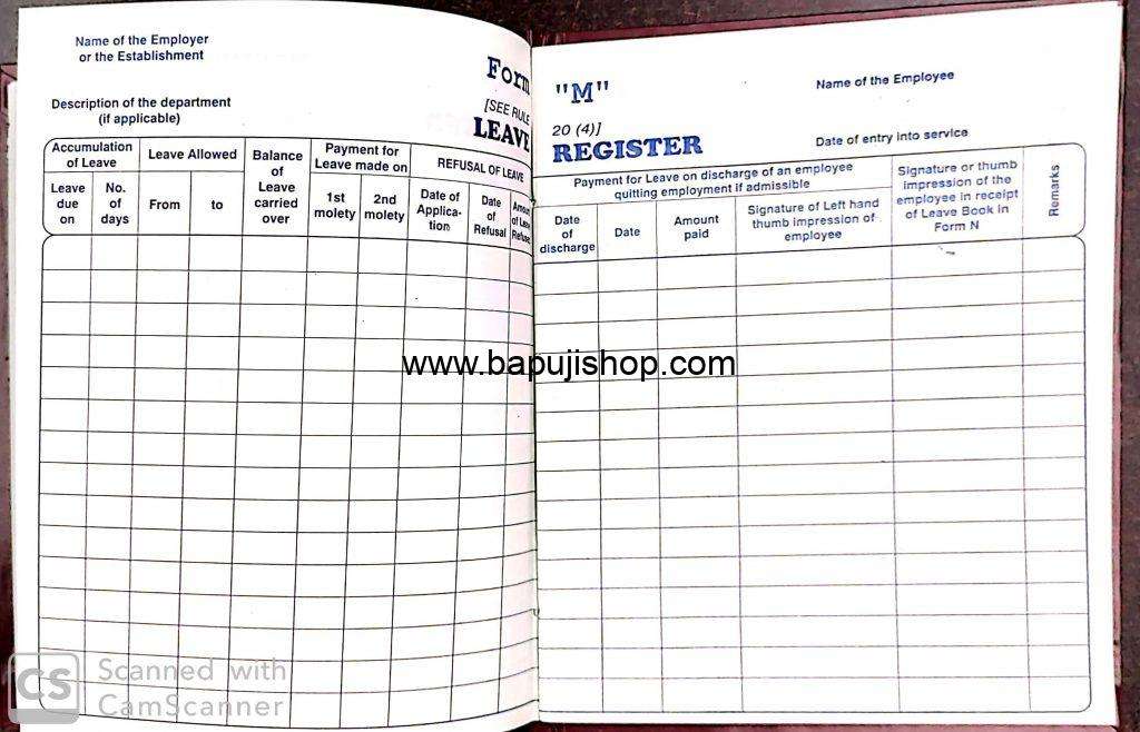 Form m register of leave