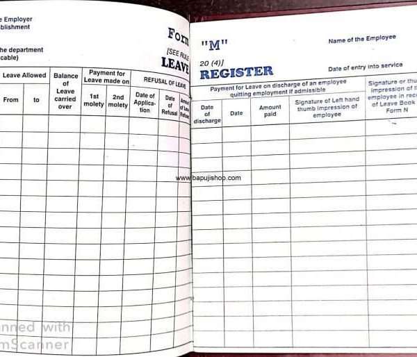 Form m register of leave