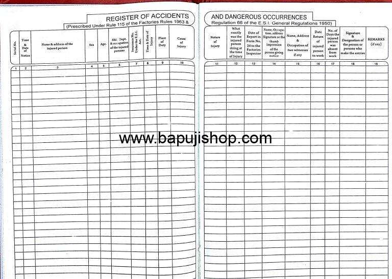 Accident Register ESIC from Bapuji best stationery(since 1948)