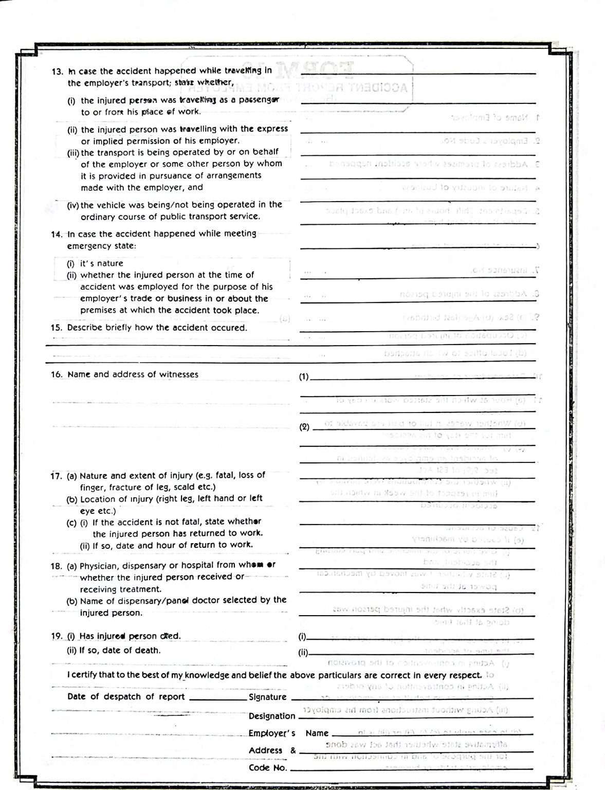 Form 16 Accident Report from Employer