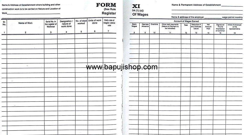 register of wages form xi