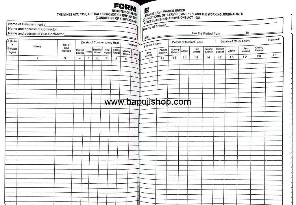 Form E leave register format