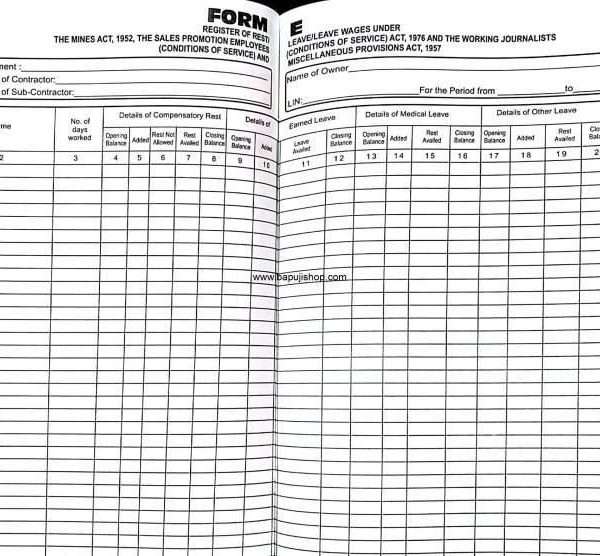Form E leave register format