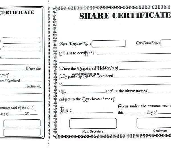 Share certificate of society format