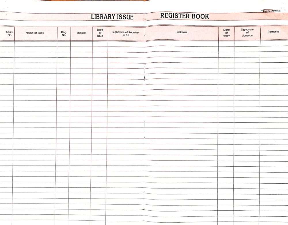 daily book issue register for schools, colleges, libraries