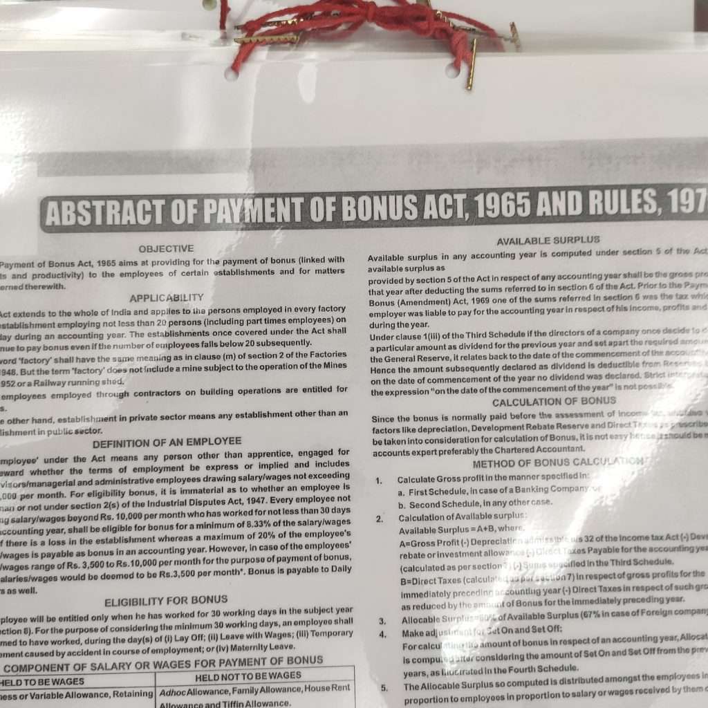 Abstract of bonus act and rules in english