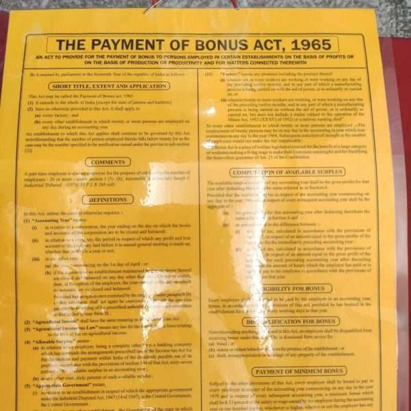 Abstract of the payment of bonus act 1965