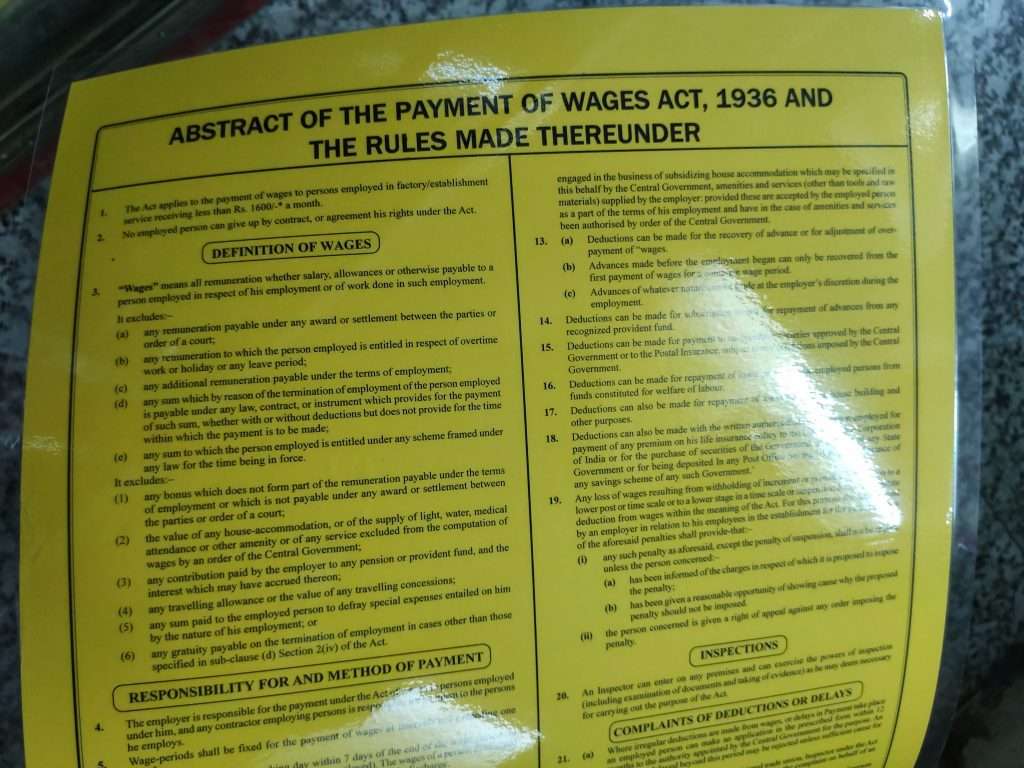 Abstract of the payment of wages act 1936