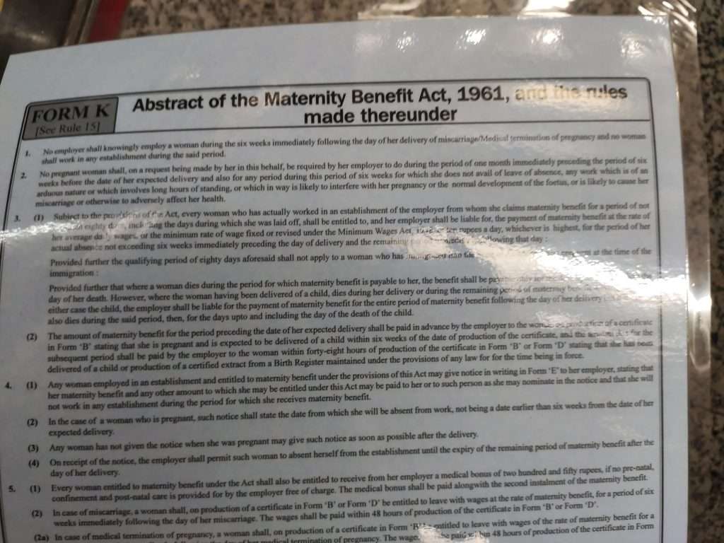 Abstract of the maternity benefit act 1961 rules