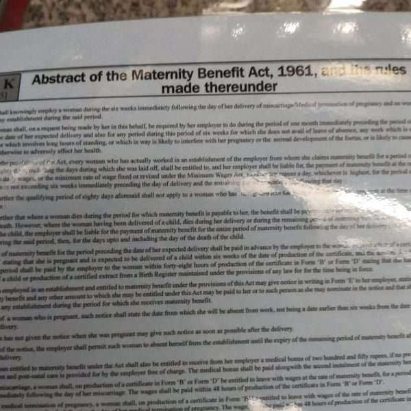 Abstract of the maternity benefit act 1961 rules