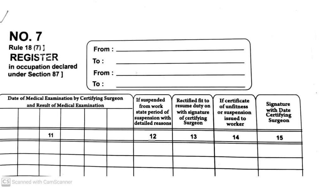 Health register in form 7