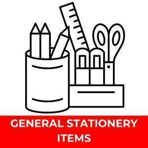 Stationery items like file, pen